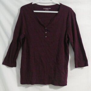 CROFT & BARROW | large | Casual V-Neck Top | 1/4 Snap Button Front | NWOT